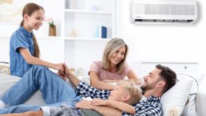 Family relaxing in Air conditioned room
